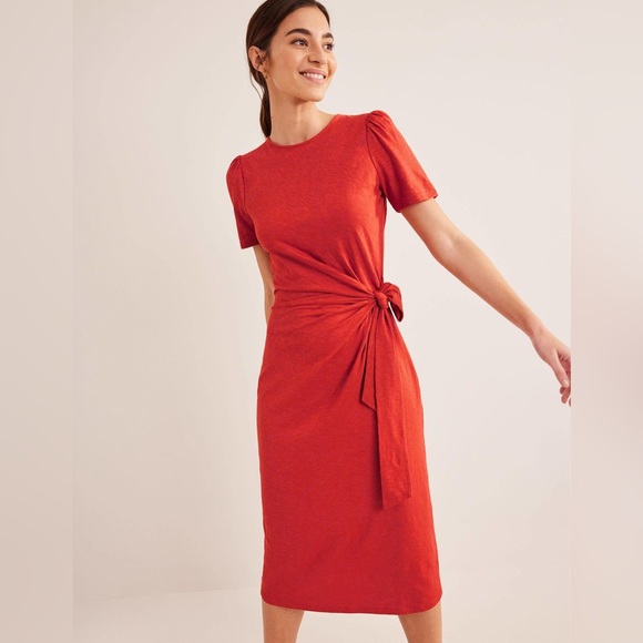 Boden Women's Red Knot Front Jersey Midi Dress Petite Size 6P - Picture 3 of 12